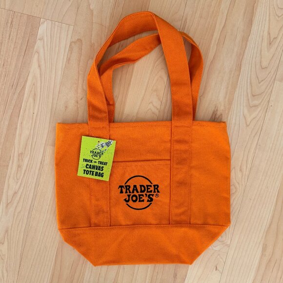 Trader Joe's Trick or Treat Mini Canvas Tote Bag Halloween NWT - ORANGE - Picture 1 of 1